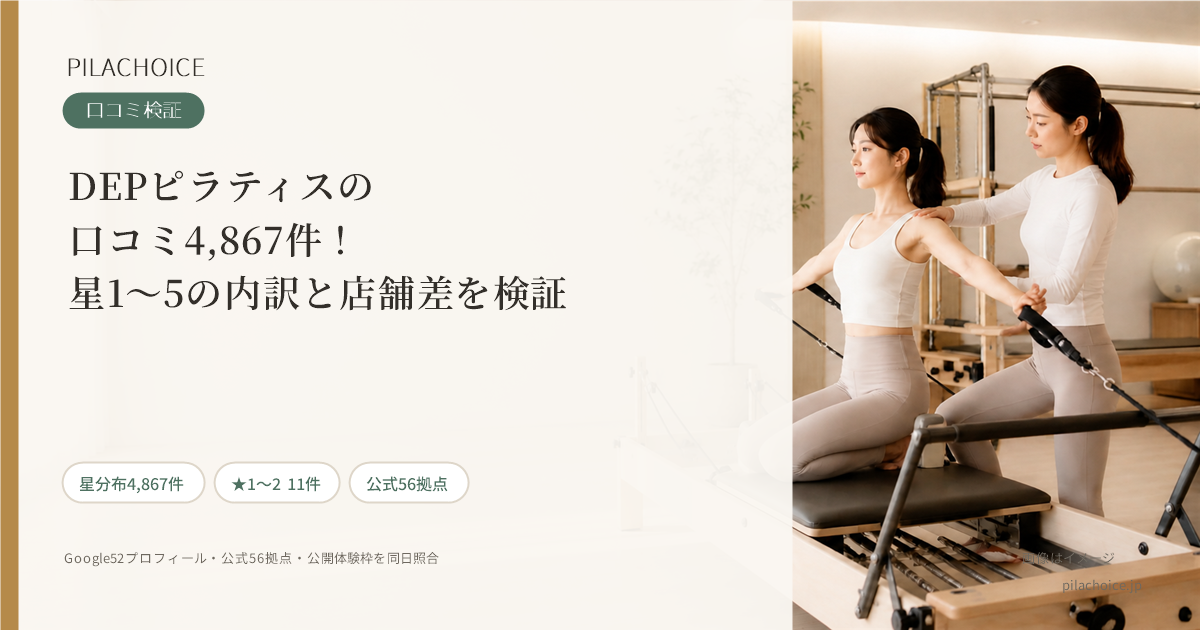 DEPピラティスの口コミ4,867件！星1〜5の内訳と店舗差を検証