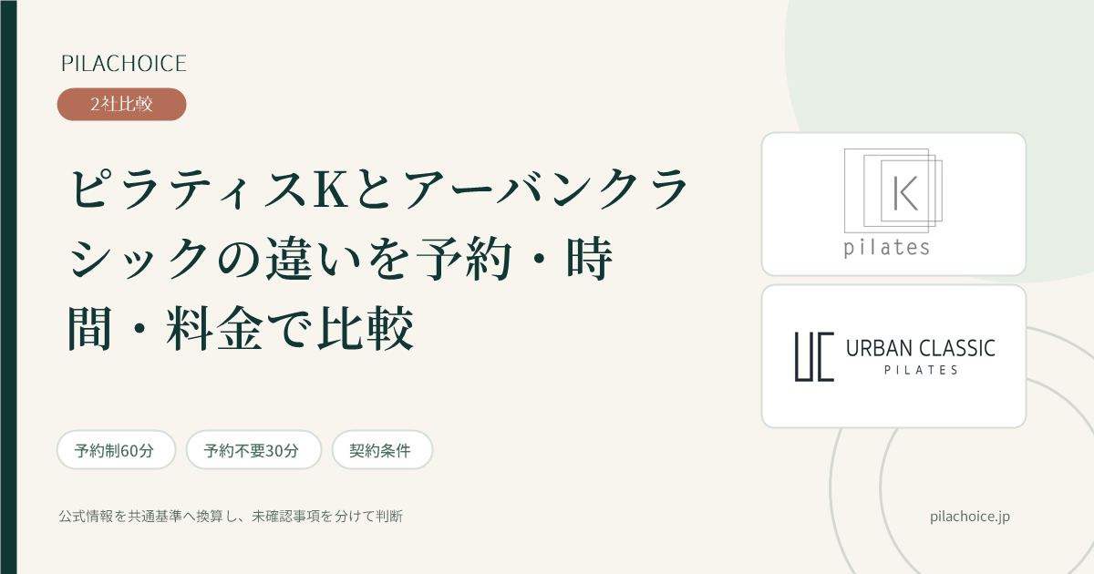 ピラティスKとアーバンクラシックの違いを予約・時間・料金で比較